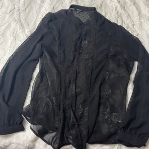 Black button down sheer blouse - Express